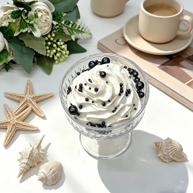 Black Pearl Sprinkles for Cake Decorating, 6 Sizes Mix 4.6 oz Edible Pearls Cake Sprinkles for Ice Cream Baking Cupcake Cookie Dessert