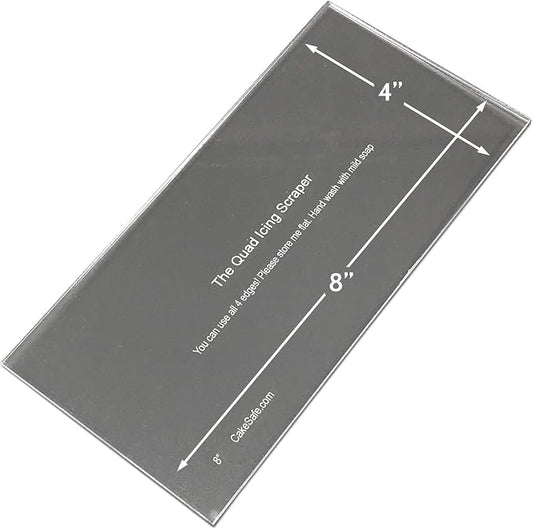 CAKESAFE 8 Inch Clear Quad Acrylic Cake Scraper, Cake Icing Scraper and Butter Cream Smoother
