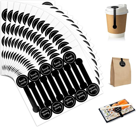 600Pcs Handmade Food Baking Seal Stickers Labels,Black Long Label Bakery Sticker,Self-Adhesive Goods Bakery Stickers Sealing Tamper-Proof Sticker for Pastry Bags Lollipops Candy Cake