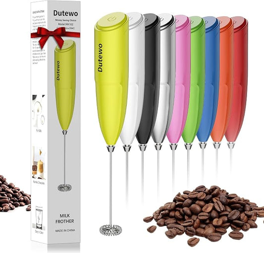 Hand Mixer Milk Frother for Coffee - Dutewo Frother Handheld Foam Maker for Lattes, Electric whisk Drink Mixer Mini Foamer for Cappuccino, Frappe, Matcha, Hot Chocolate, Yellow 394C