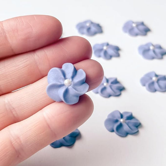 Mini Edible Royal Icing Flowers (180 Count), Petite Edible Flower Cake Decorations, Edible Flowers for Cupcakes, Flowers with Pearl Sprinkles for Cakes & Cupcakes, Global Sugar Art (Purple, 180 Count)