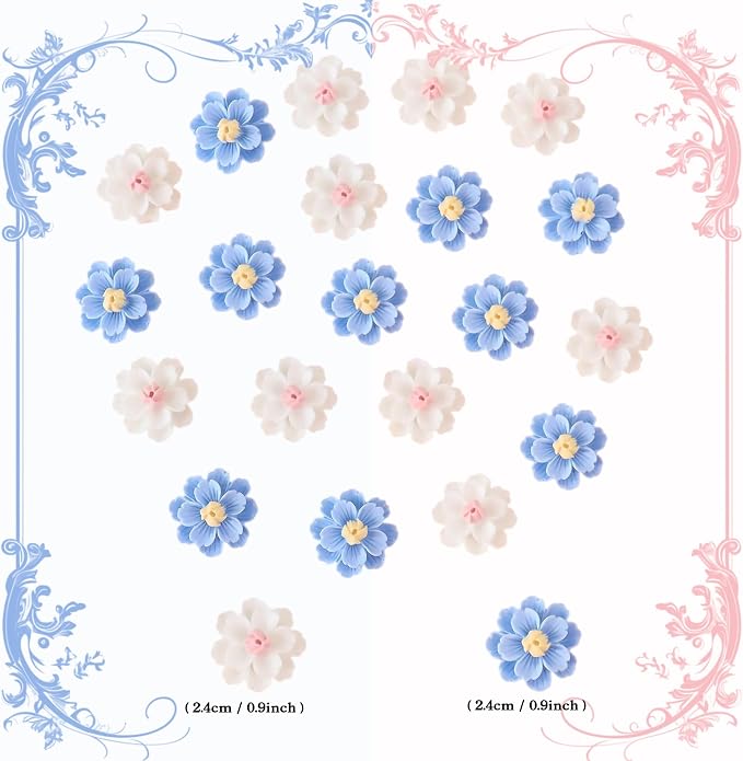 20Pcs Flowers Cupcake Toppers White Blue Flowers Cake Topper for Bridal Engagement Baby Shower Kids Birthday Wedding Anniversary Fairy Floral Party Table Decorations