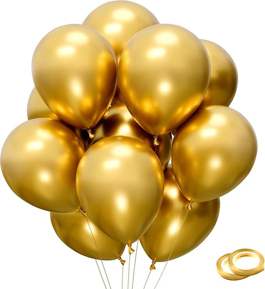 Gold Metallic Balloons 100pcs 12 Inch Helium Balloons for Birthday Graduation Baby Shower Wedding Anniversary Party Decorations