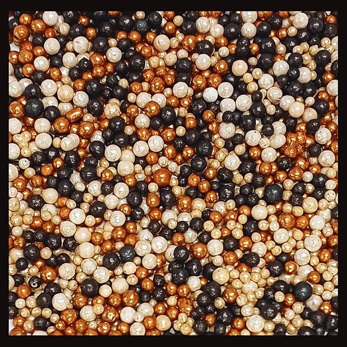 Confect Sprinkles- Love Disco Balls Sprinkles Mix – Edible Black, Gold & White Pearls for Cake & Cupcake Decorating- Vegan, Gluten-Free, Nut-Free, Soy-Free, Dairy-Free, Palm Oil-Free - 4.2 Oz