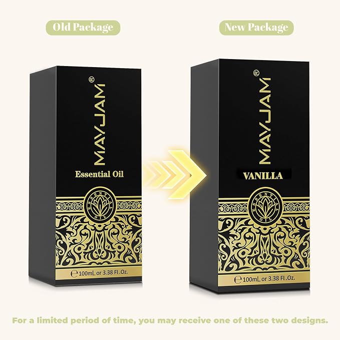 Vanilla Essential Oil 100ml, MAYJAM Premium Essential Oils for Aromatherapy, Diffuser, Soap Making, Candle Making, Large Bottle Vanilla Oil with Gift Box(3.38fl.oz)