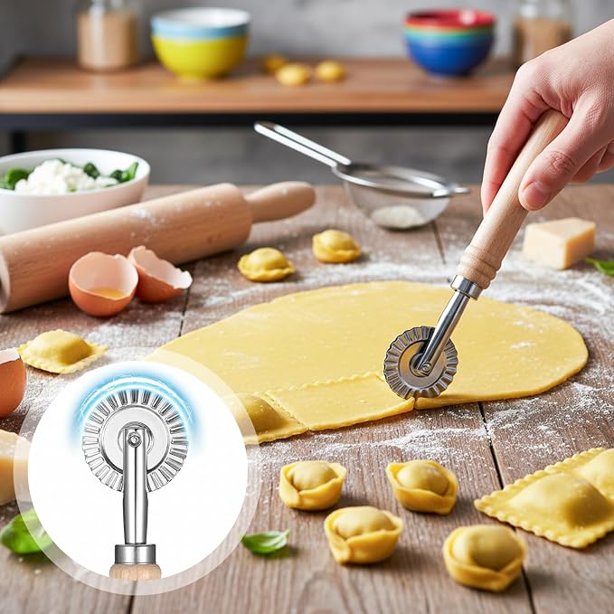 JJUNW 2Pcs Pastry Cutter, Ravioli Cutter, Fluted Pastry Cutters Wheel Stainless Steel Pizza Cutters Wheel, Dough Cutting for Home Making Pasta Pizza Ravioli Cookie Tools