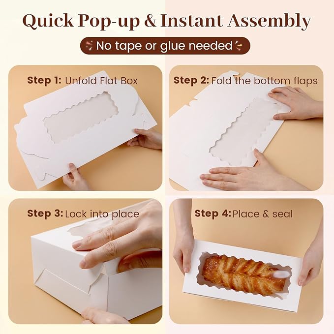 VGOODALL 8PCS Cookie Boxes, 12x5.5x2.6Inches White Bakery Boxes with Window Cupcake Containers for Pastry Candy Cupcake Strawberry, Party Supplies