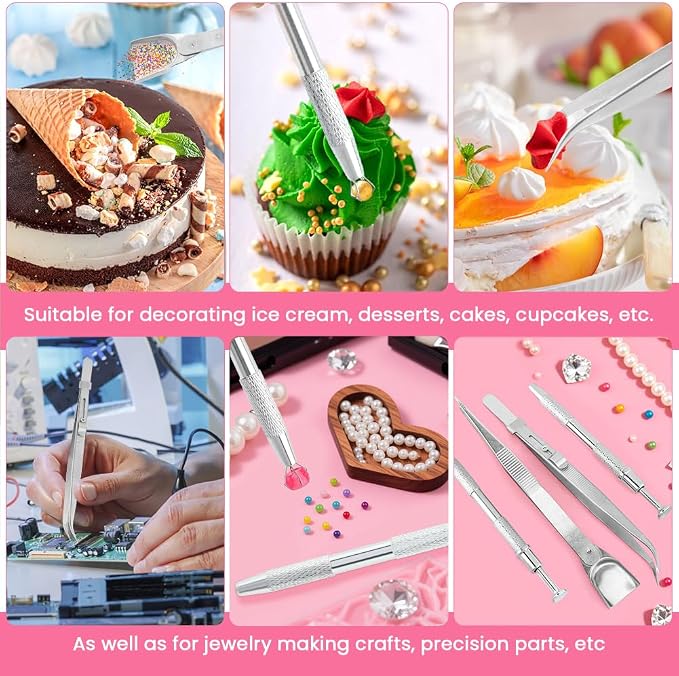 4 PCS Sprinkles Tools for Cake Decorating,Sprinkle Pen Pearl Grabber with 4 Claws,Cake Tweezers Pearl Sprinkle Spoon with Shovel Head,for Cookie Cupcake Decorating Supplies