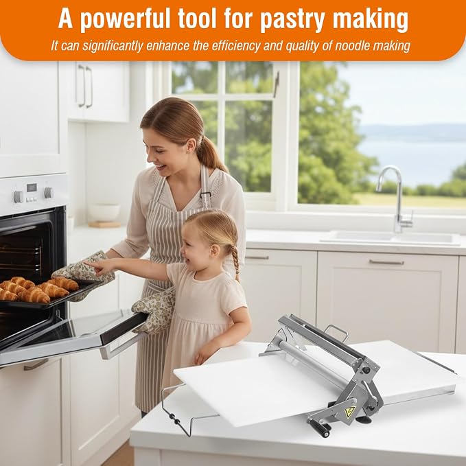 40.55 × 22.83 Inch Folding Dough Sheeter Machine, Stainless Steel Manual Dough Roller Machine, 0-25mm Adjustable Thickness Dough Press, Portable Pastry Sheeter for Pizza Dough, Puff Pastry, Croissant