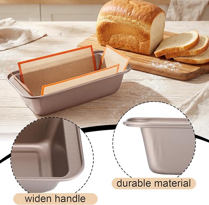4 Pcs Loaf Pan with Liners Set 9 x 5 Inch Non-stick Bread Pan and Silicone Loaf Liners for Homemade Baking Carbon Steel Rectangular Baking Tray for Kitchen Sourdough Sandwich Home(Gold)
