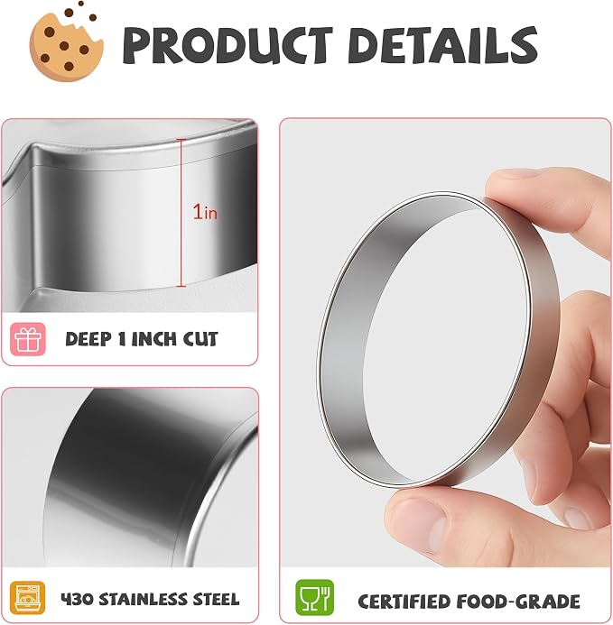 FUSOTO 6PCS Oval Cookie Cutter Set, Large Geometric Stainless Steel Baking Supplies for Homemade Cookies, Oval Plaque Cookie Cutters Shapes Biscuit Molds, 6 Sizes (1.5, 2, 2.5, 3, 3.5, 4 Inch)