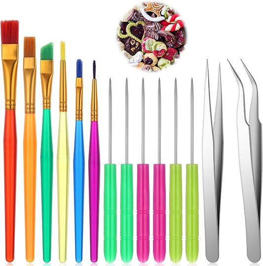 14 PCS Cookie Decorating Tool Set, Fondant Cake Decorating Brushes Scribe Cookie Tool Sugar Stir Needle Baking Elbow and Straight Tweezers for Baking Fondants Christmas Sprinkles Supplies for Fondant