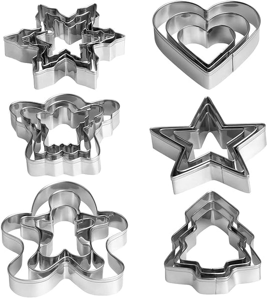 YXClife Christmas Cookie Cutter Set - Gingerbread Man, Snowflake, Christmas Tree, Heart, Star, Angel - 18 Piece Christmas Cookie Cutters, Cookie Cutters Christmas Shapes for Holiday Winter Baking