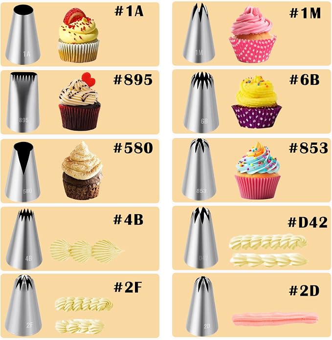 NOVANO 14pcs Large Piping Tips Set | Seamless Stainless Steel, Frosting Icing Tips, Includes Reusable Piping Bag and Coupler
