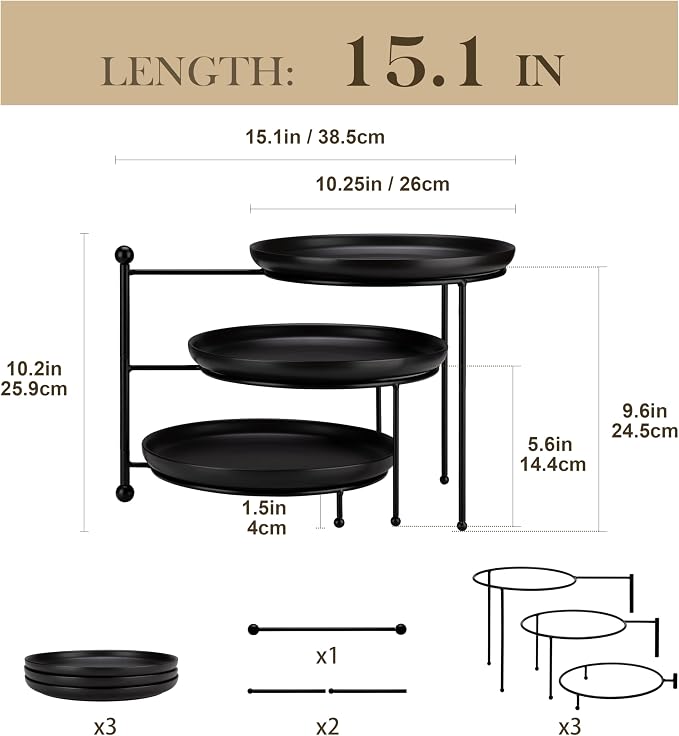 MALACASA Black 3 Tier Serving Tray Stand, 10 Inch Porcelain Tiered Dessert Stand, Cupcake Fruit Display Tower, Serving Platters for Party, Food Display Stand, Appetizer Tray, Dessert Table Display