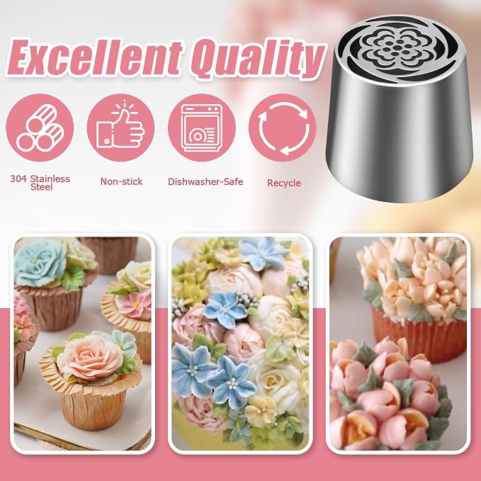 Jiozermi Extra Large Russian Piping Tip, Stainless Steel Flower Frosting Tip Icing Nozzle Floral Icing Nozzle for Birthday Cake Cupcake Decorating Frosting, Cream Baking Cookie DIY, SL44