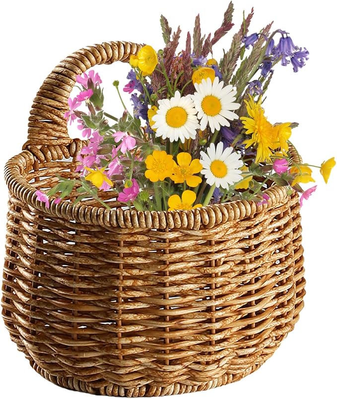 2 Wall Hanging Baskets Storage Basket Organizer For Flowers,Plants,Woven Baskets For Kitchen Bedroom Living Room Home Décor,Portable Wall Hanging Flower Basket Organizer Fruit Vegetable Rattan Box