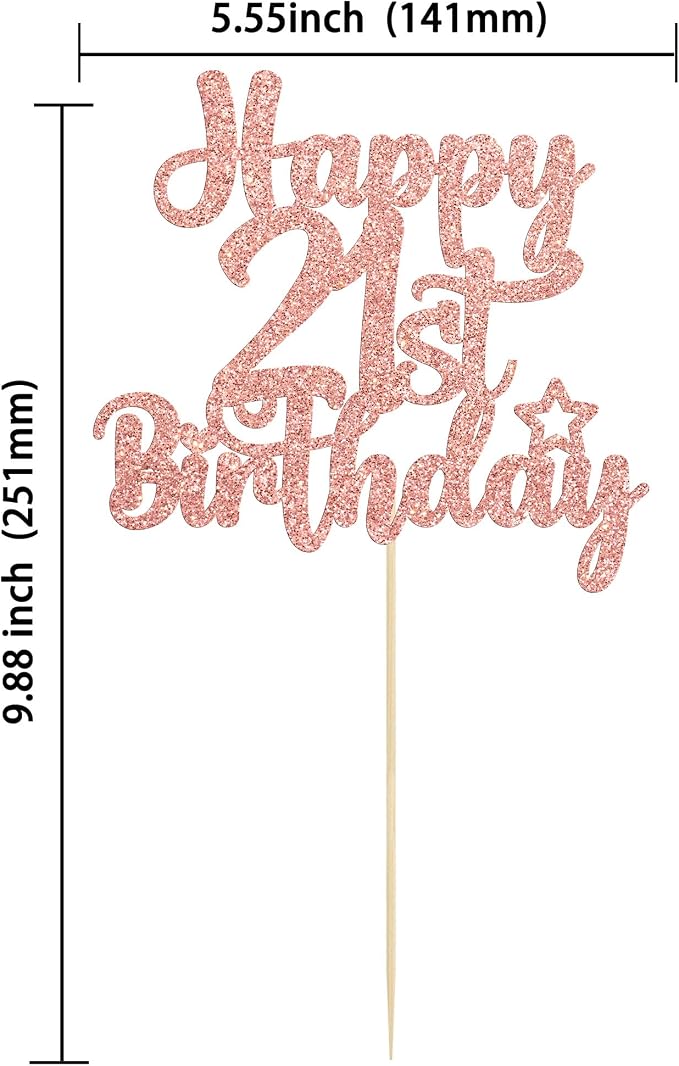 Gyufise 1Pc Happy 21st Birthday Cake Topper Glitter 21 & Fabulous Cheers to 21 Years Old Birthday Cake Pick for Celebrating 21st Birthday Anniversary Party Cake Decorations Rose Gold