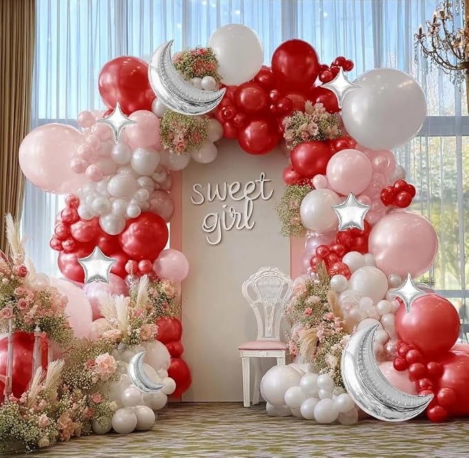 White Balloons Arch Double Stuffed Pearl White Star Moon Balloon Garland Different Sizes Cream Ivory Balloons for Birthday Baptism Bridal Baby Shower Christmas Wedding Prom Galaxy Party Decorations