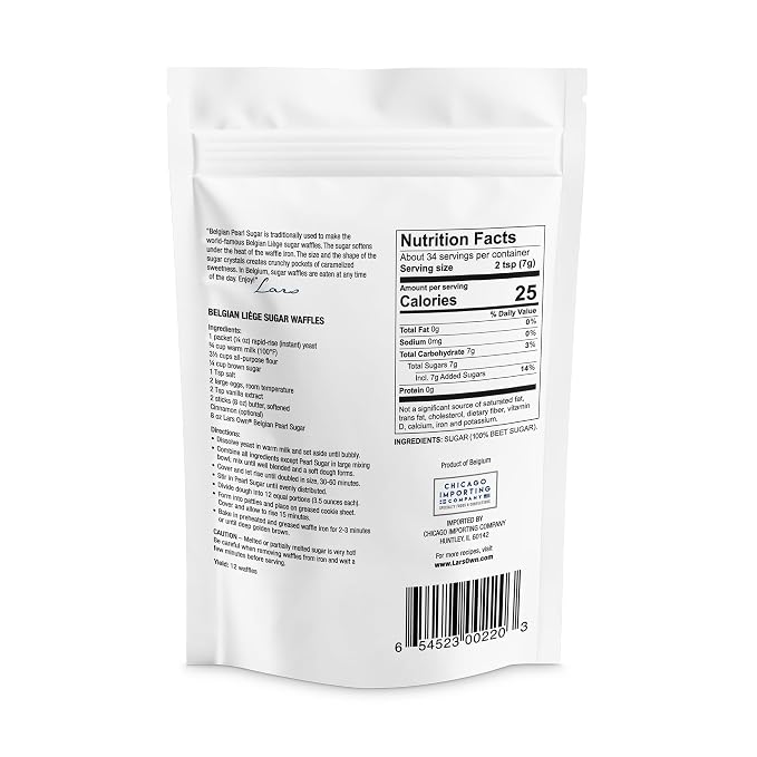 Lars Own Belgian Pearl Sugar – 1-Pack, 8-oz Resealable Pouch – Large Crystals for Caramelization in Liège Waffles