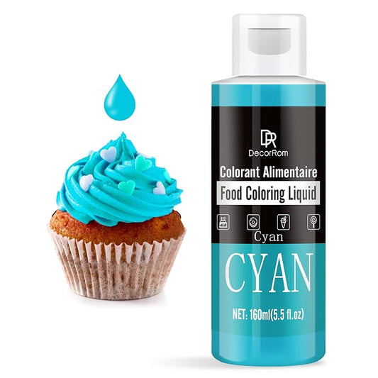 Cyan Food Coloring Liquid - Vibrant Liquid Icing Food Coloring Set for Baking, Cake Decorating, Easter Egg, Airbrush - Tasteless Food Dye for Fondant, Slime, DIY Crafts - 5.5 Fl.oz / 160ml Each