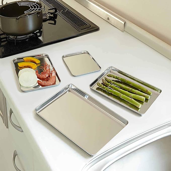 TeamFar Baking Sheet Set of 4, 16/12.5/10/9.3 Inch Stainless Steel Baking Pan Tray Cookie Sheet, Non Toxic & Healthy, Rust Free & Easy Clean - Dishwasher Safe