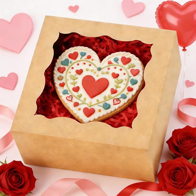 XINHPKGG 50pcs Cookie Boxes 4x4x2.5 Inch Bakery Boxes with Window Treat Box Dessert Box for Wedding Favors Party - Brown