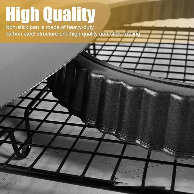Tart Pan, 12 Inch Nonstick Deep Baking Dish Pie Plate with Removable Bottom Round Nonstick Quiche Pan, Heavy Duty Fluted Side for Pies, Mousse Cakes, Dessert Baking