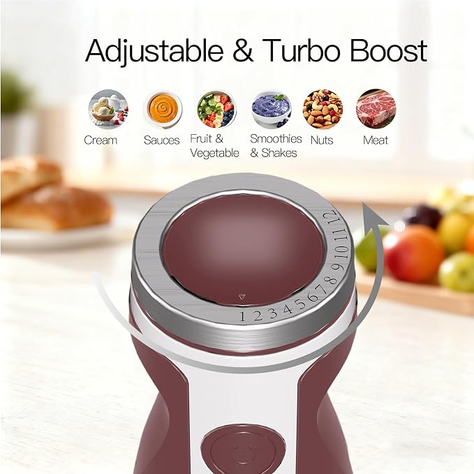 MegaWise 5-in-1 Immersion Hand Blender, Titanium Reinforced Blades (80% Sharper), 12-Speed Powerful Stick Blender with 500ml Chopper, 600ml Beaker, Whisk & Milk Frother for Smoothies, Baby Food & Soup