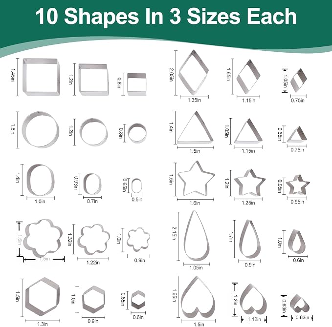 30PCS Mini Cookie Cutters Shapes Set with Box for Kids, Small Stainless Steel Star Triangle Cookie Cutter Variety Pack, for Tiny Polymer Clay, Fruit