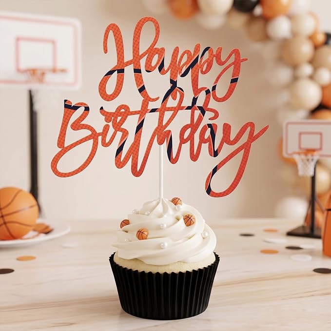 Happy Birthday Cake Toppers, Basketball Cake Decorations for Boys Girls Men Women Birthday Anniversary Party Decor Supplies