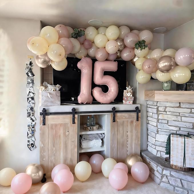 Dusty Pink Balloon Arch Kit, Boho Retro Blush Pink Champagne Gold White Latex Helium Party Balloons Garland for Girls Women Bridal Baby Shower Neutral Wedding Engagement Birthday Party Decorations