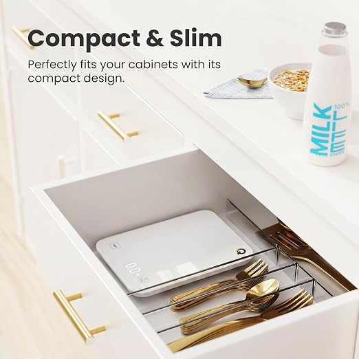 Food Scale with Nutritional Calculator, Waterproof LED Display Digital Kitchen Scale for Weight Loss Cooking Baking Keto Macro Diet, Calorie Counting, White Glass, 22lb/10kg