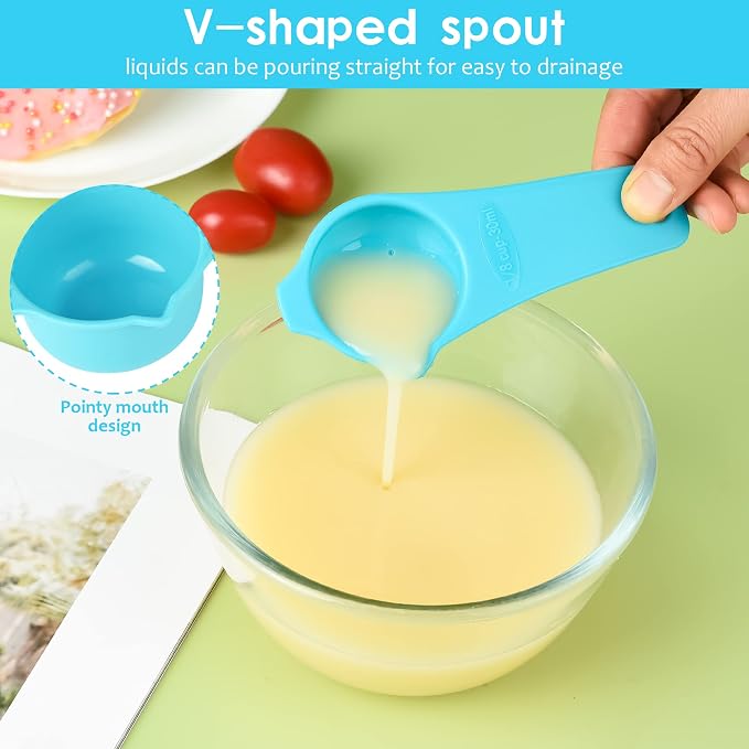 Plastic Measuring Cups and Spoons Set 15, Dry Colorful Measuring cups, Stackable Rainbow Color 7 Measuring Cups and 7 Measuring Spoons with Leveler for Baking and Kitchen