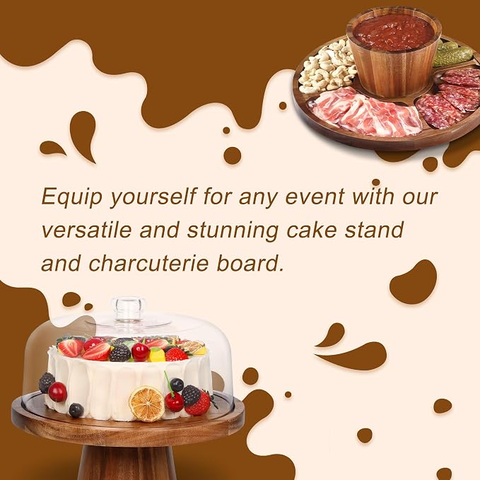 Bellsal Wooden Cake Stand with Lid, Acacia Cake Stand with Plastic Dome, 12-Inch Versatile Dessert Table Display Set & Charcuterie Board for Cheese, Chips & Dips, Fruit Platter, Cake Holder for Party