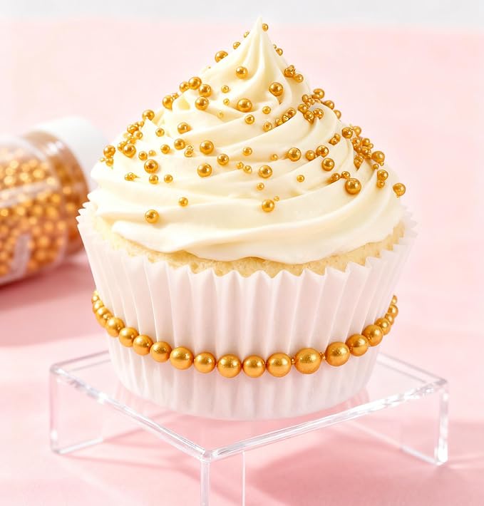 Zali Edible Pearl Sprinkles, Champagne Gold, 26 Colors Mixed Size | Sugar Pearls, For Cakes, Cupcakes, Cookies, Donuts & Ice Cream, Gluten Free, Food Grade, Wedding & Festival Decoration