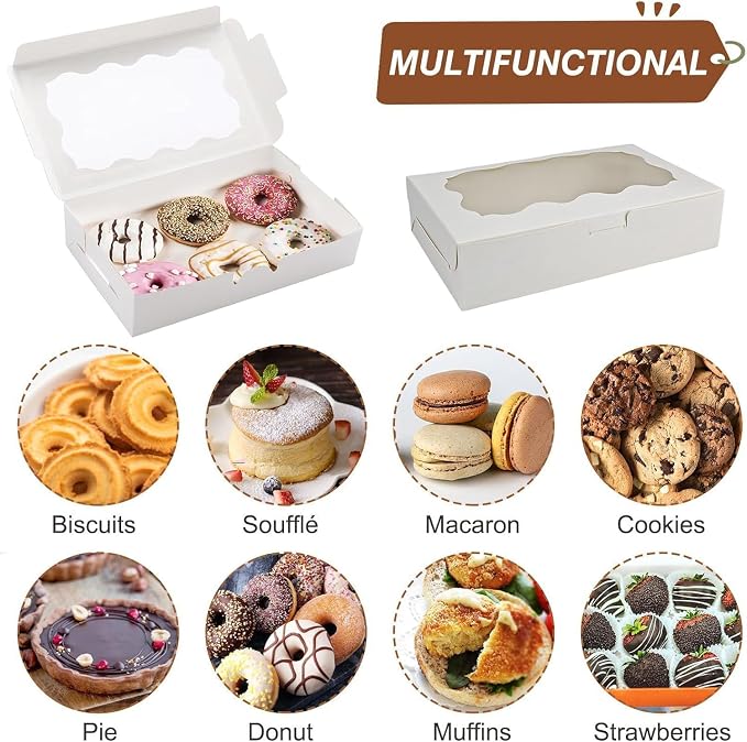 Cookie Boxes with Window White Bakery Boxes 7 x 4.3 x 1.5 Inch Takeout Treat Boxes for Cookies, Donuts, Pastry, Strawberries, Macarons(20PCS)