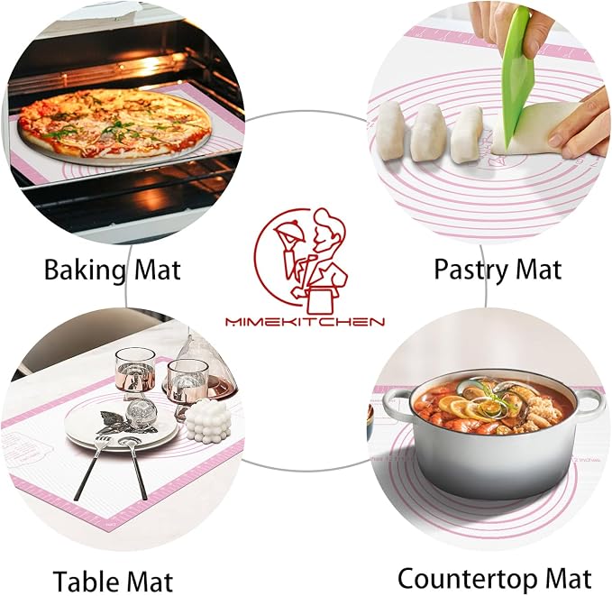 Silicone Pastry Mat for Dough Rolling, Extra Large Silicone Baking Mat with Measurements, Baking sheet for Cookies Fondant Pie Crust, Countertop Protector