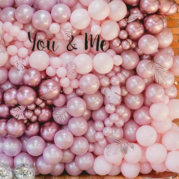 Pearl Pink Double Stuffed Balloons Different Size 115Pcs 5/10/12/18 Inch Pearl Light Pink Balloons Garland kit for Birde to be Wedding Engagement Bridal Shower Birthday Baby Shower Party