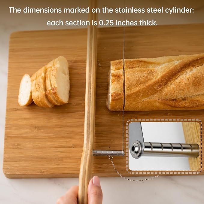 Bread Knife for Homemade Bread Sourdough, Left or Right Handed | Ergonomic Bamboo Handle, Stainless Steel Serrated Sourdough Slicer, Adjustable Loaf Cutter with Measurement Marks