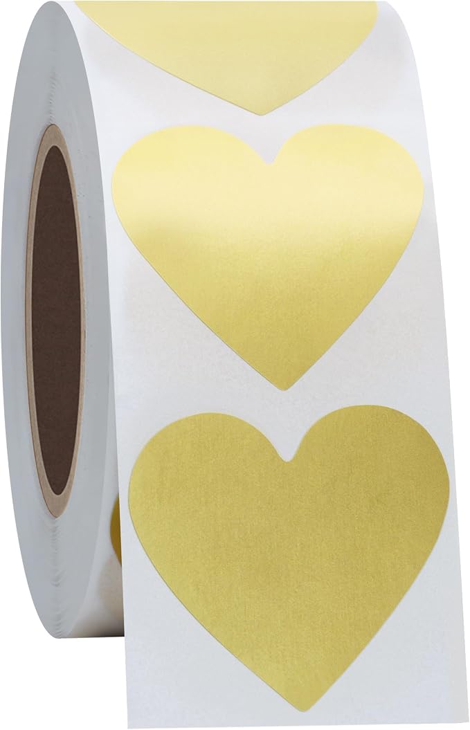 Hybsk 500pcs Gold Heart Shaped Stickers 30mm Love Labels for Crafting Scrapbooking Envelope Seals Decoration(Gold)