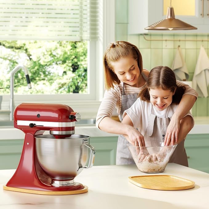 GuanQiao Food-Grade Bamboo Slider for KitchenAid 4.5-5 Qt Tilt Head Stand Mixer, Appliance Sliding Mat for Kitchenaid Artisan, Kitchen Countertop Storage Accessories Mixer Moving Tray Attachments