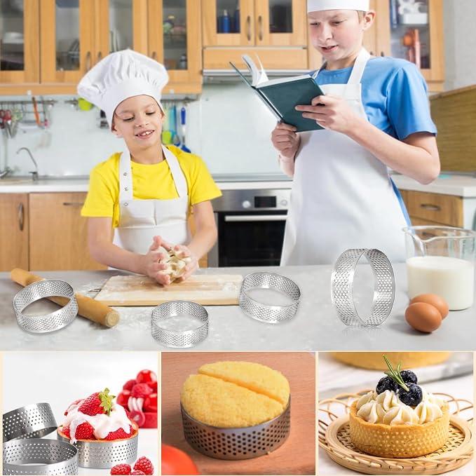 16 Pieces 2 Inch 304 Stainless Steel Tart Ring | Perforated 304 stainless steel rings for even baking,ideal for mini tarts, mousse cakes, quiche, pastries, and desserts