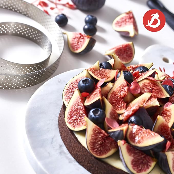 de Buyer Perforated Round Tart Ring - 3.5” Diameter, 0.8” Height - Perfect for Baking Beautifully Crisp Tarts - Easy to Use & Clean - Made in France