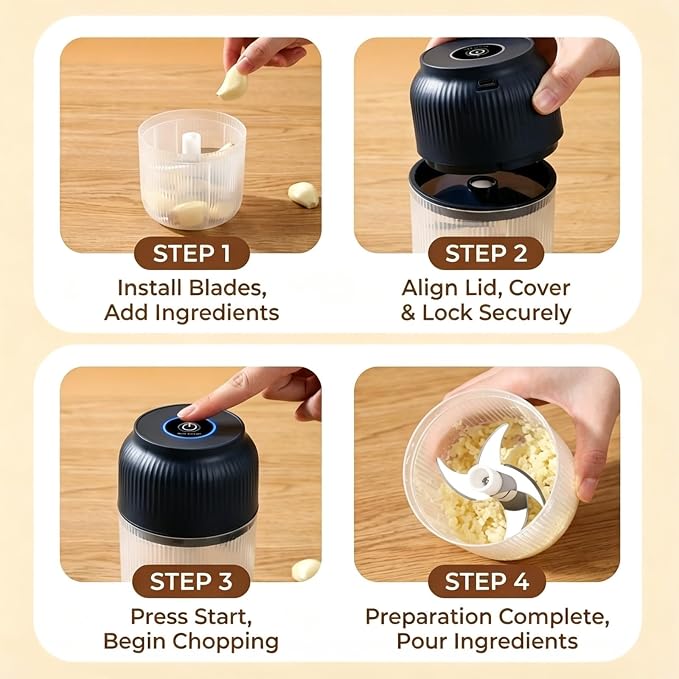 Household Electric Garlic Crusher, 6 Blades Portable Electric Garlic Chopper Mini with Lid & Egg Beater, Cordless Mini Chopper Food Processor for Efficient Chopping of Meat (1pc Blue)
