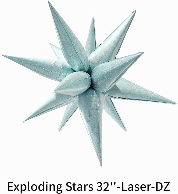 2*12 Pcs Light Blue Starburst Foil Balloons/32 Inch Metallic Spiky Star Decorations for Christmas,Winter Wonderland，New Year Celebrations/Korean Idol Demon Hunters Singer Fans Party Decor（Blue 2 PCS)