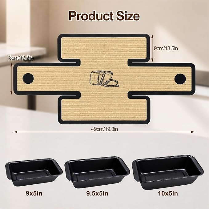 Silicone Bread Sling 4-Pack, Nonstick Bread Loaf Pan Liners with Handles, Reusable Heat Resistant Baking Mats for 9x5/9.5x5/10x5 Inch Pans, Dishwasher Safe, Brown Base Black Edges