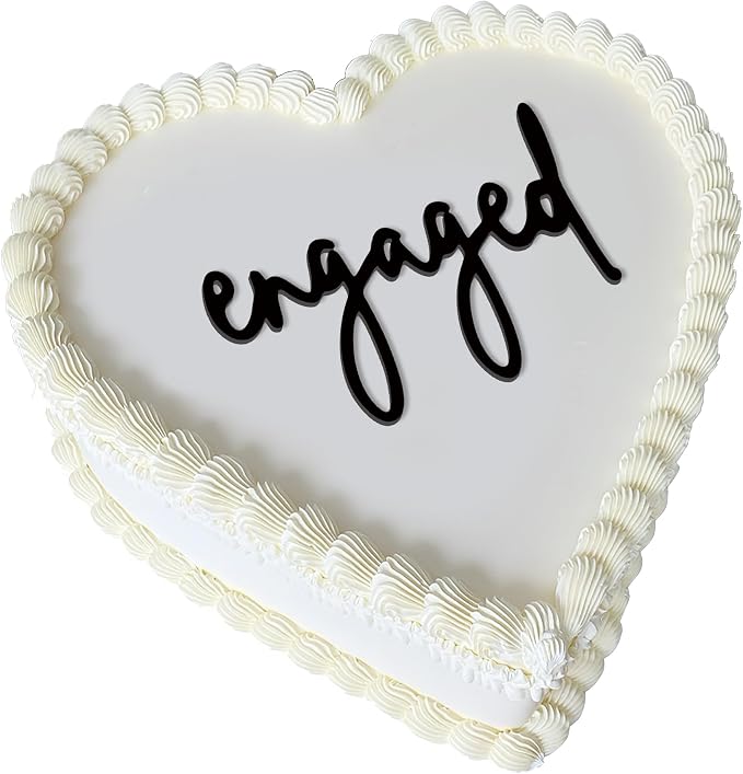 Acrylic Engaged Cake Topper – Vintage Heart Wedding Cake Decoration for Engagement Parties, Bridal Showers & Anniversaries (engaged A)
