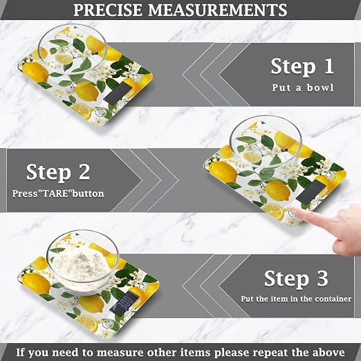 Food Scale Kitchen Scale for Baking Cooking Digital Food Weighing Measuring Scale Small Waterproof Electric Food Scale Yellow Lemon Flowers