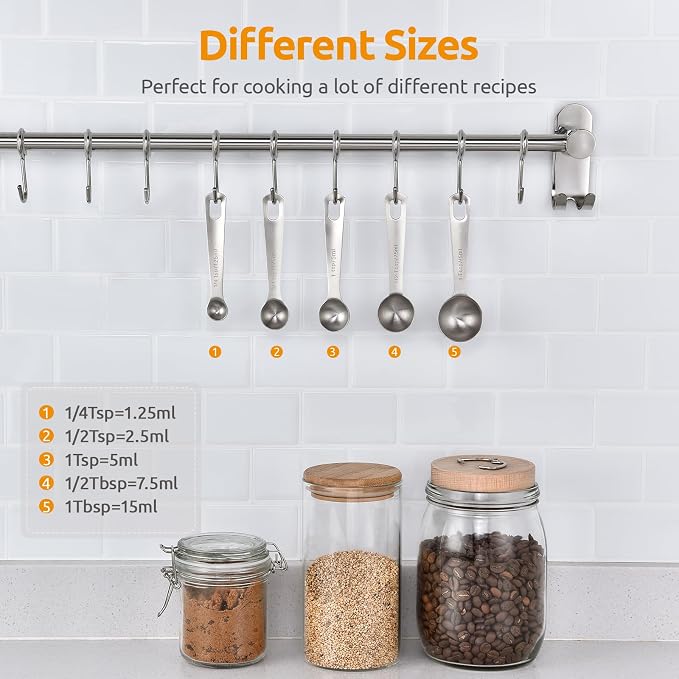 U-Taste Teaspoon Tablespoon Measuring Spoons: 18/8 Stainless Steel Measure Scoop Set of 5, 1/4 TSP, 1/2 TSP, 1 TSP, 1/2 TBSP & 1 TBSP, Metal Kitchen Measurement Utensil for Dry and Liquid Ingredients